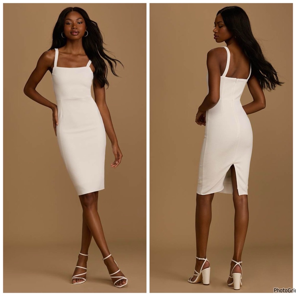 NWOT Lulu’s Guessing Game White Bodycon Midi Dress S $55 Small